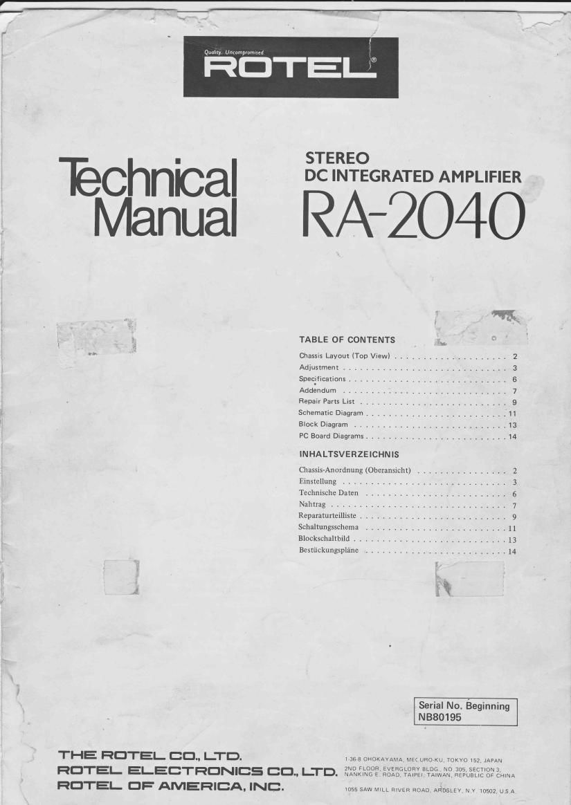 Rotel RA 2040 Service Manual