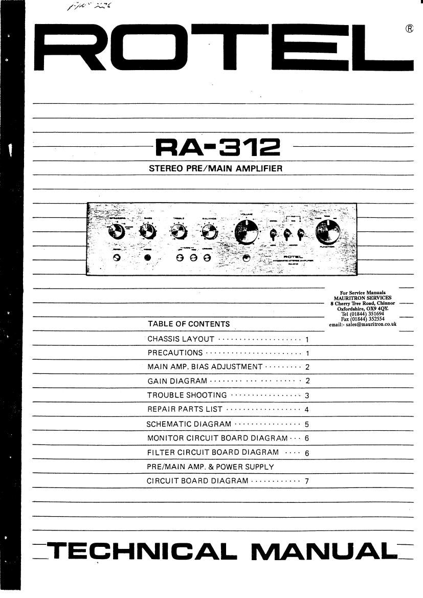 Rotel RA 312 Service Manual