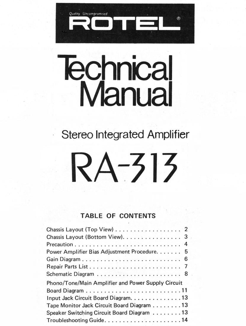 Rotel RA 313 Service Manual