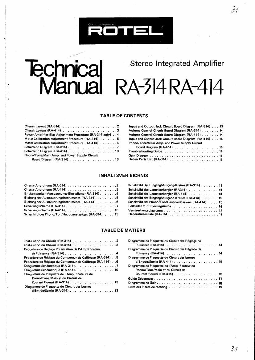 Rotel RA 314 RA 414 Service Manual