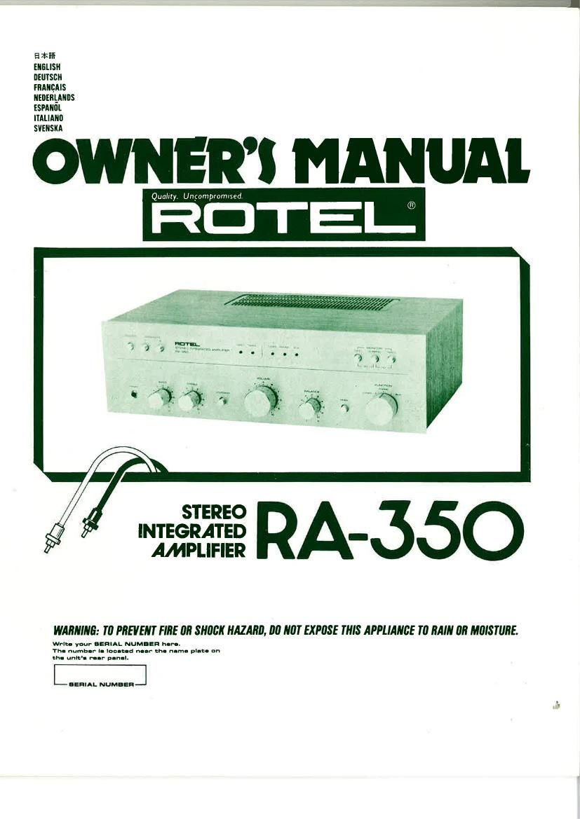 rotel ra 350 owners manual