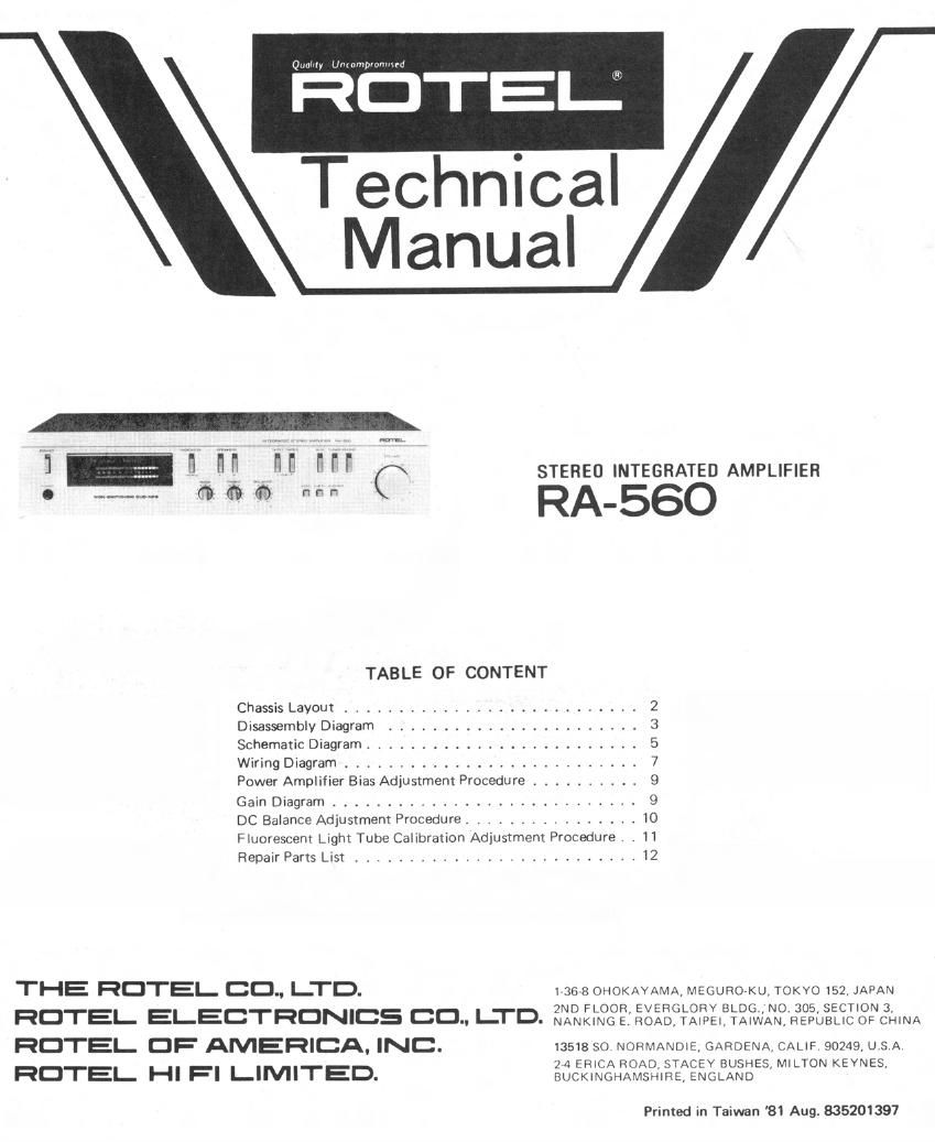 rotel ra 560 service manual
