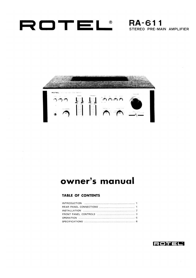 Rotel RA 611 Owners Manual