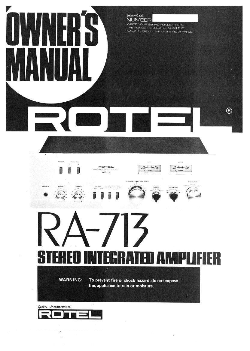 Rotel RA 713 Owners Manual