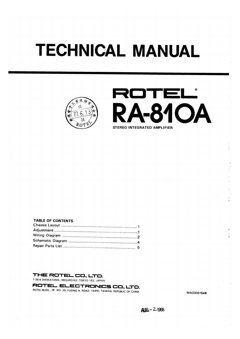 Rotel RA 810A Service Manual