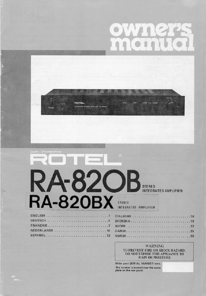 Rotel RA 820 B BX Owners Manual