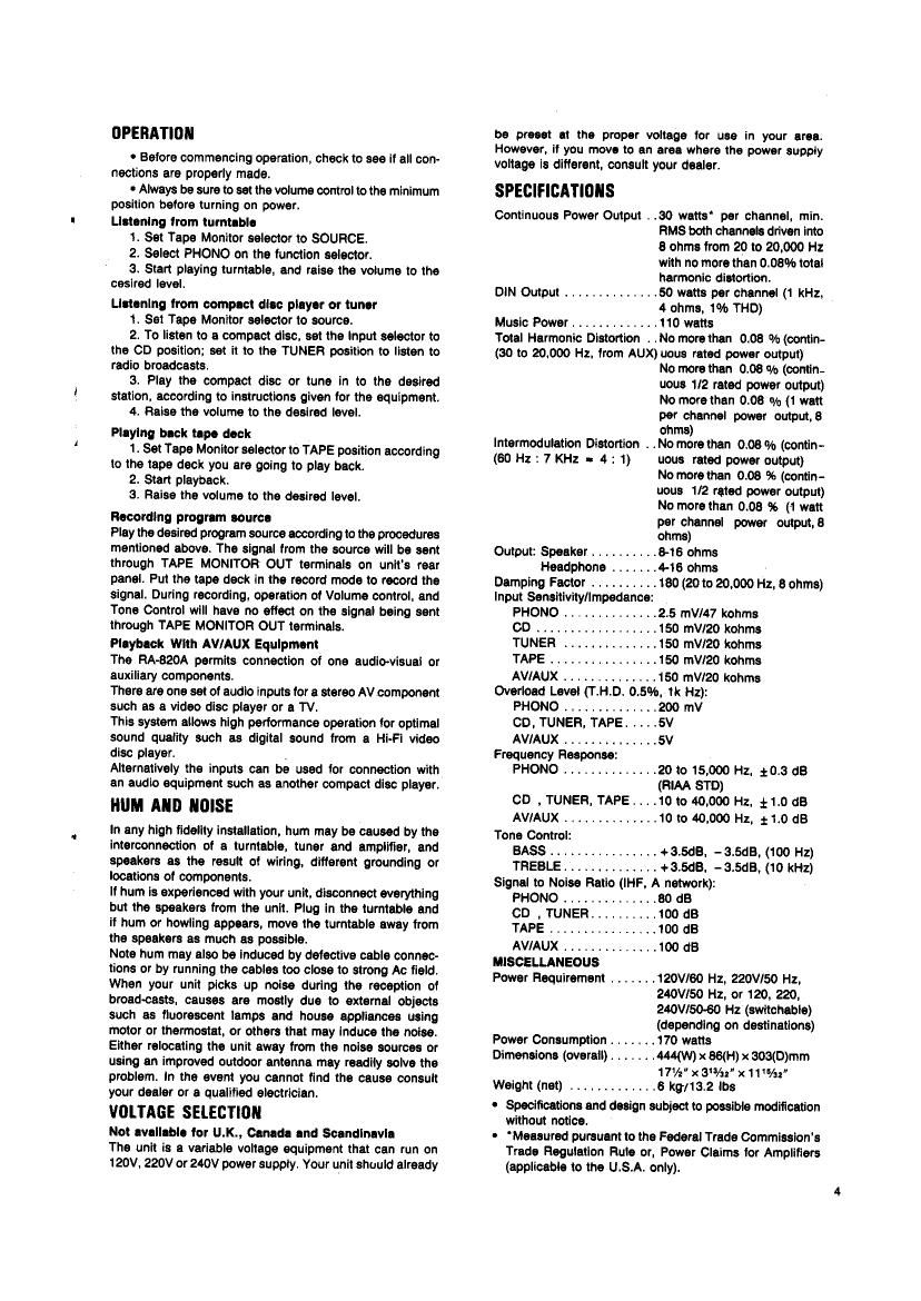 Rotel RA 820A Brochure