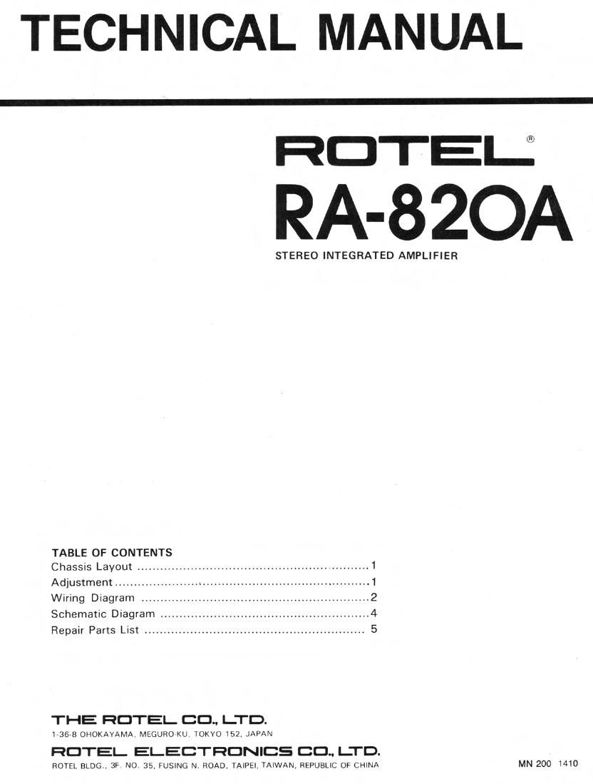 Rotel RA 820A Service Manual