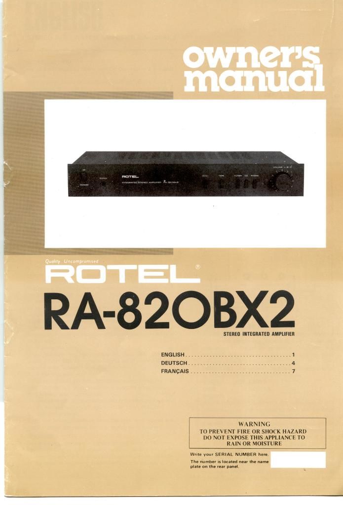 Rotel RA 820BX2 Owners Manual