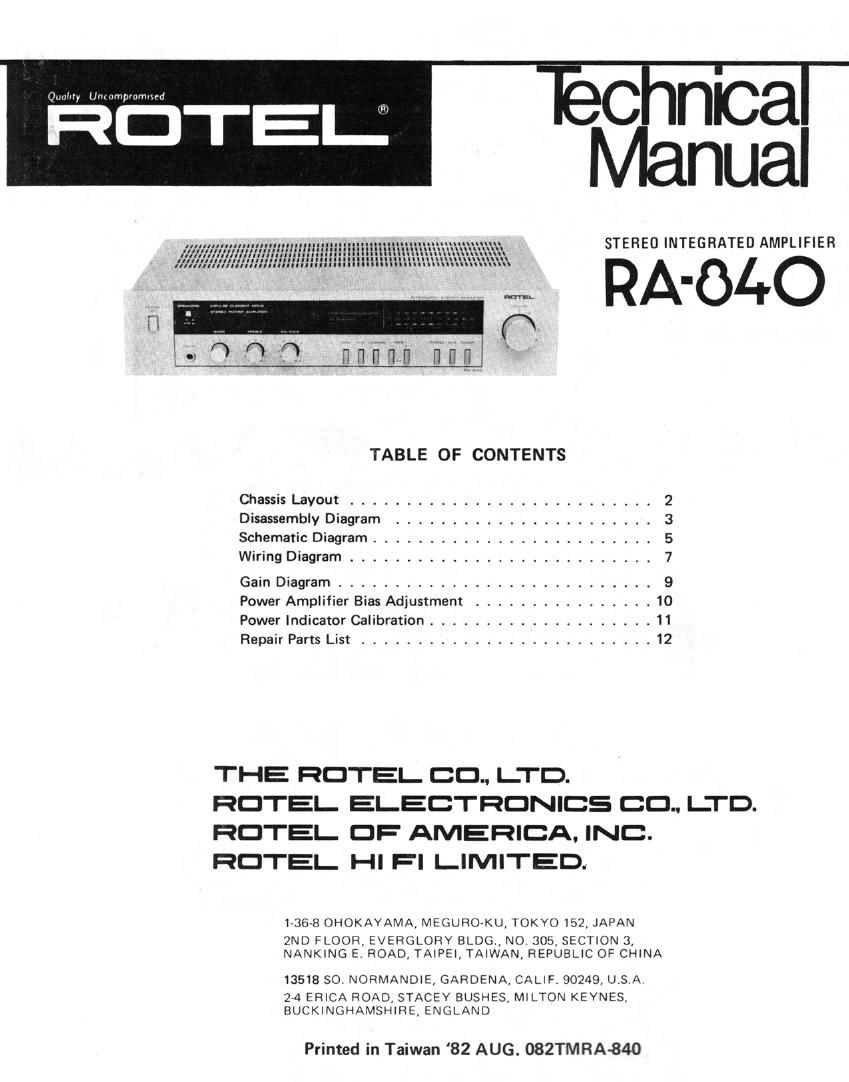 Rotel RA 840 Service Manual