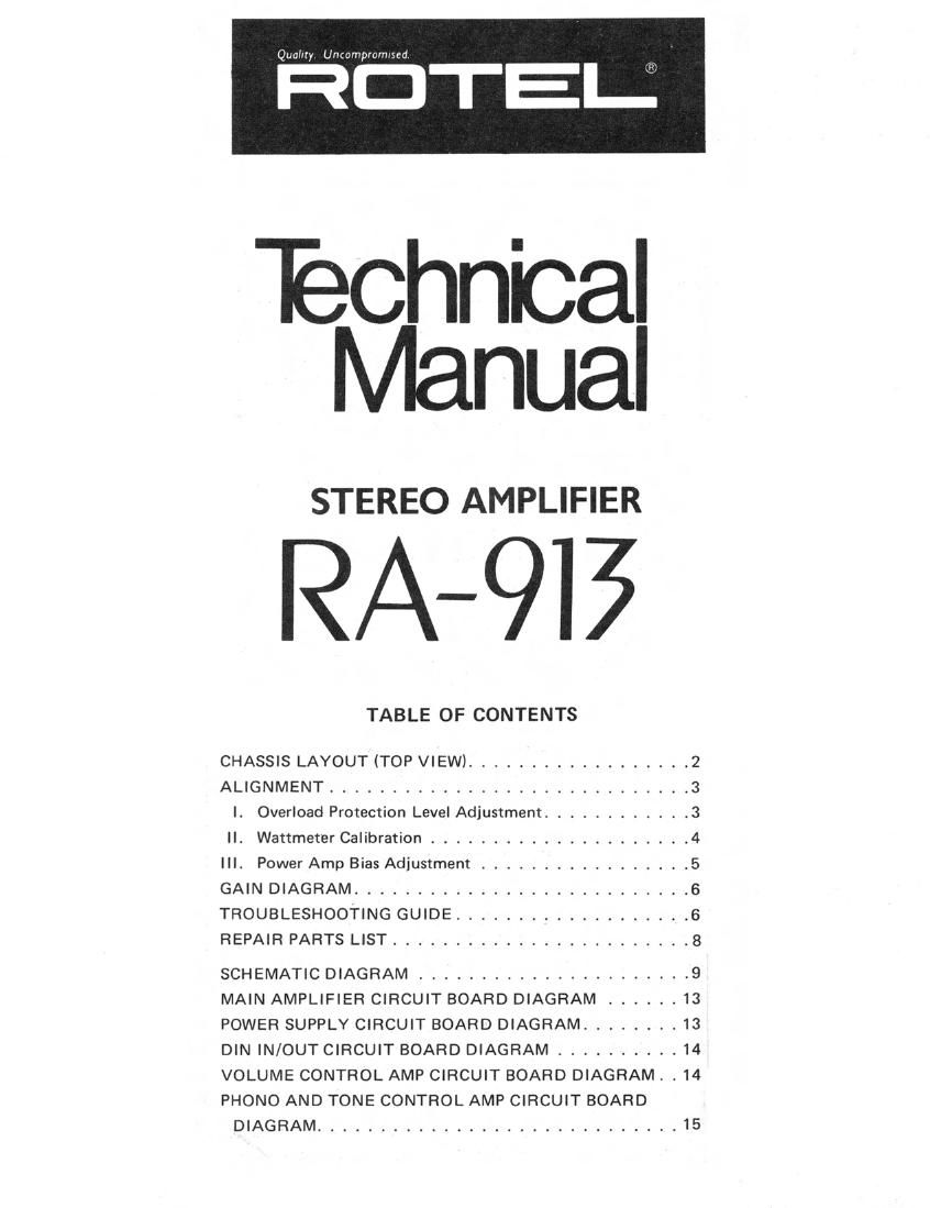 Rotel RA 913 Service Manual