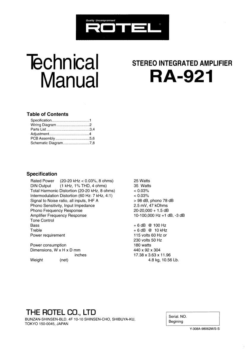 Rotel RA 921 Service Manual