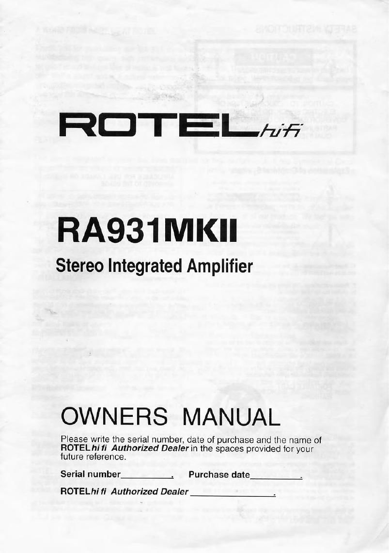 Rotel RA 931 MK2 OM