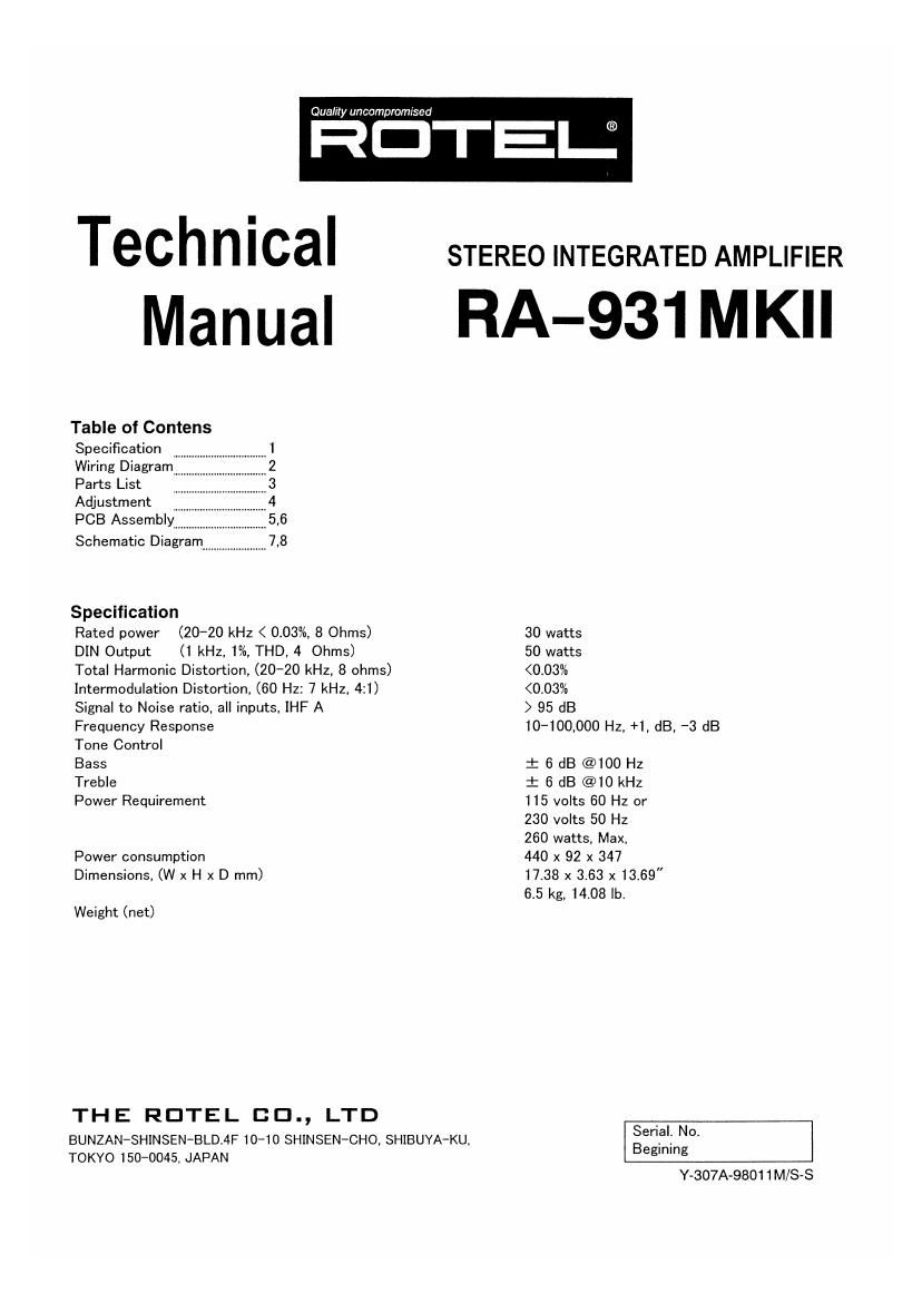 Rotel RA 931 Mk2 Service Manual