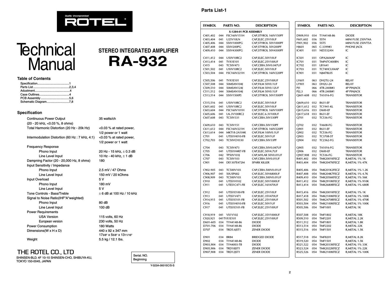 Rotel RA 932 Service Manual