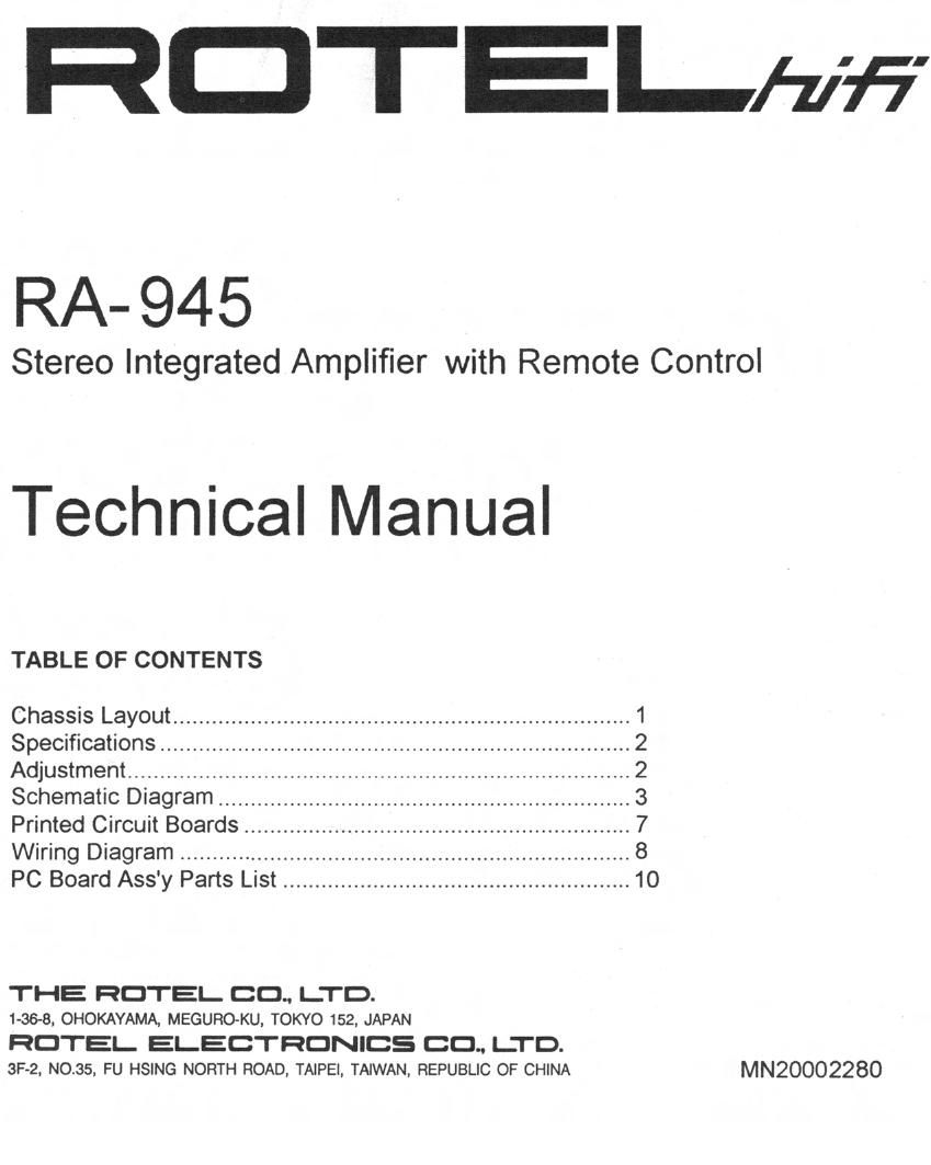 Rotel RA 945 Service Manual