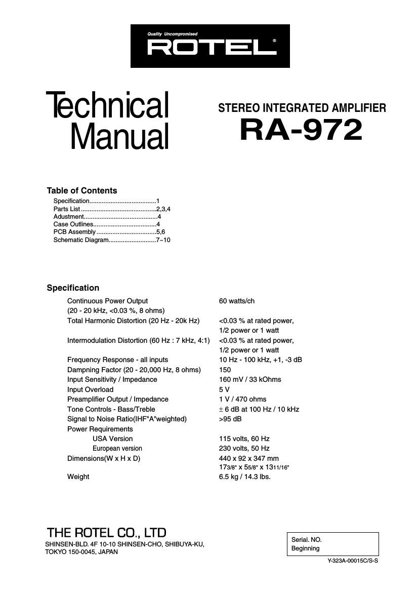 Rotel RA 972 Service Manual