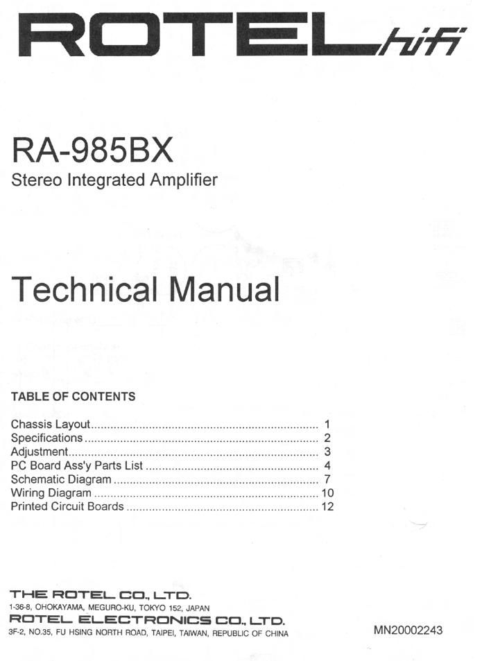 Rotel RA 985BX Service Manual