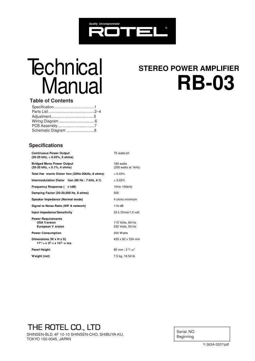 Rotel RB 03 Service Manual
