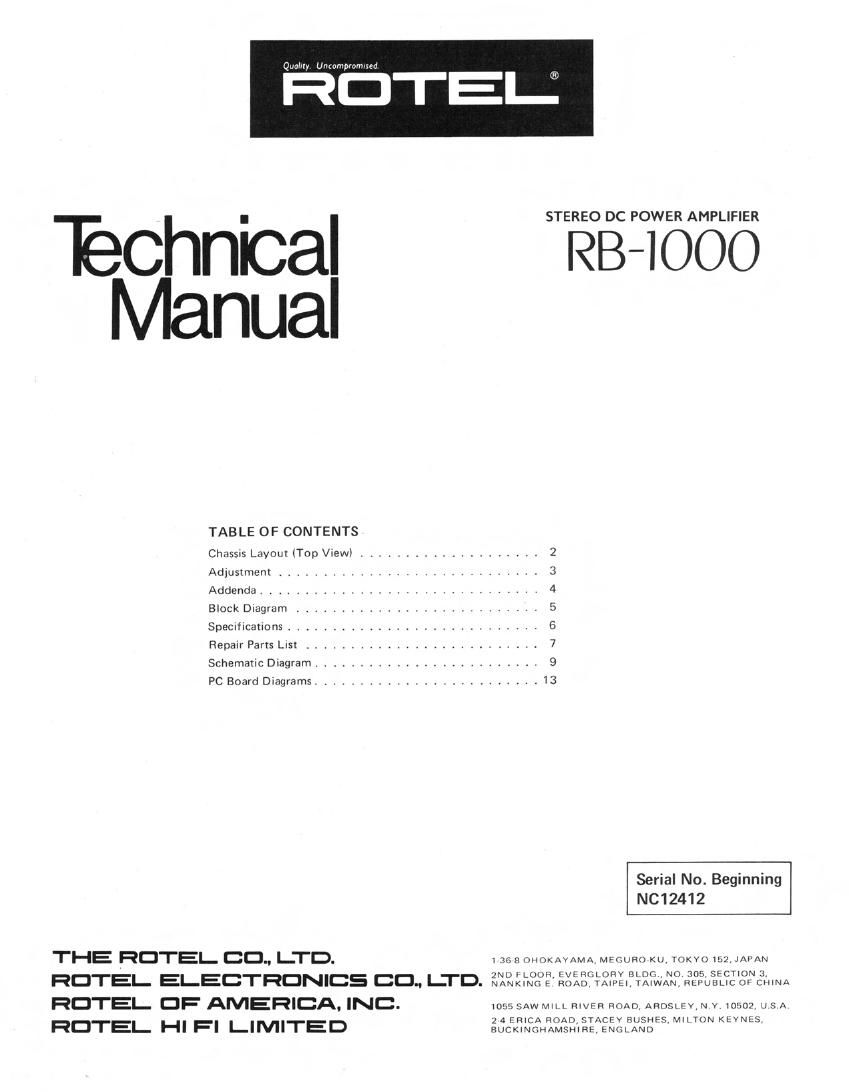 Rotel RB 1000 Service Manual