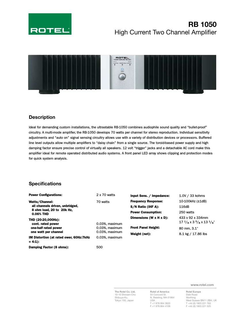 Rotel RB 1050 Brochure