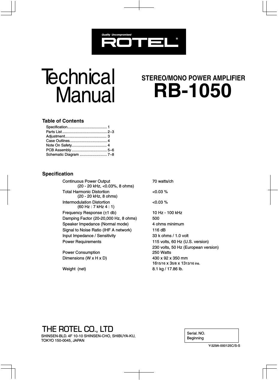 Rotel RB 1050 Service Manual