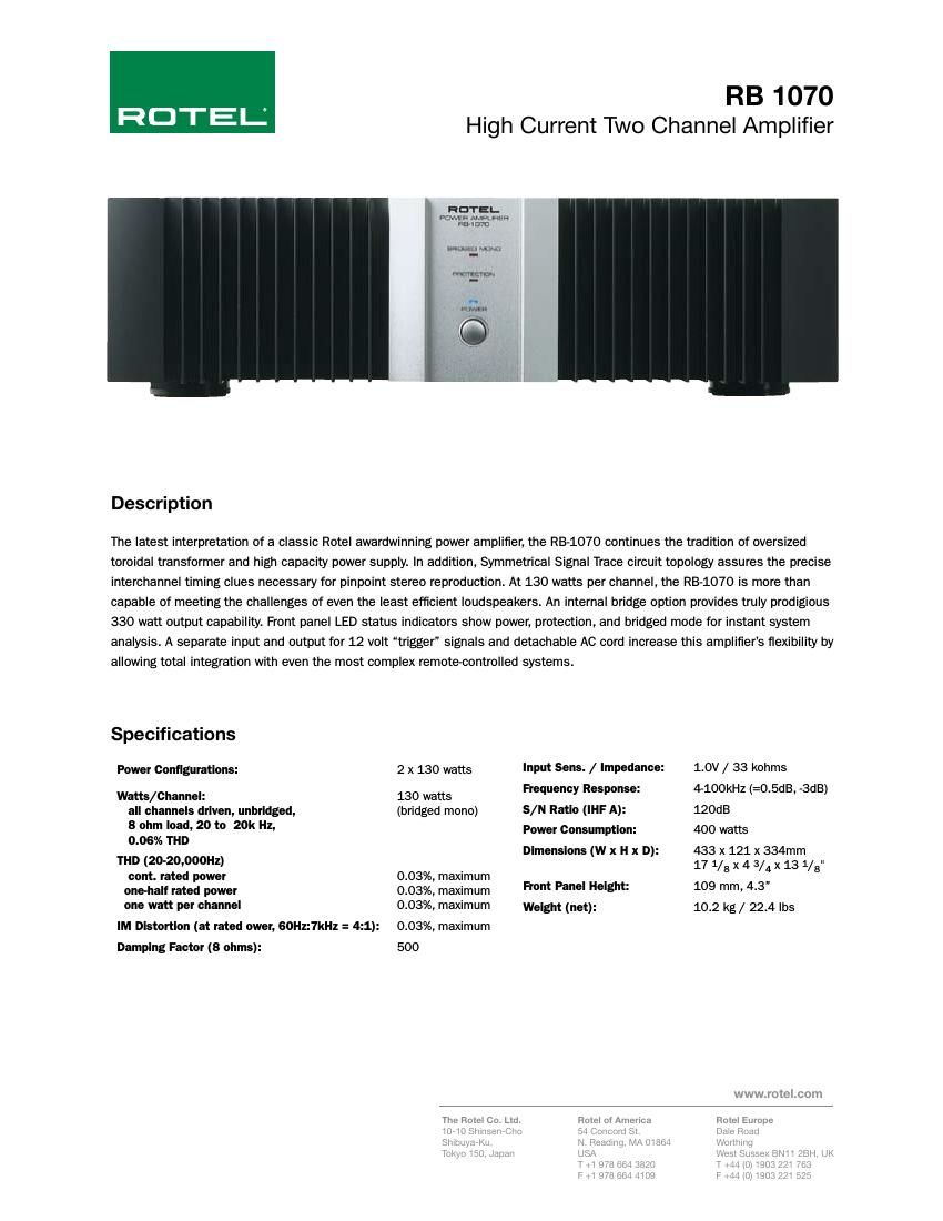 Rotel RB 1070 Brochure