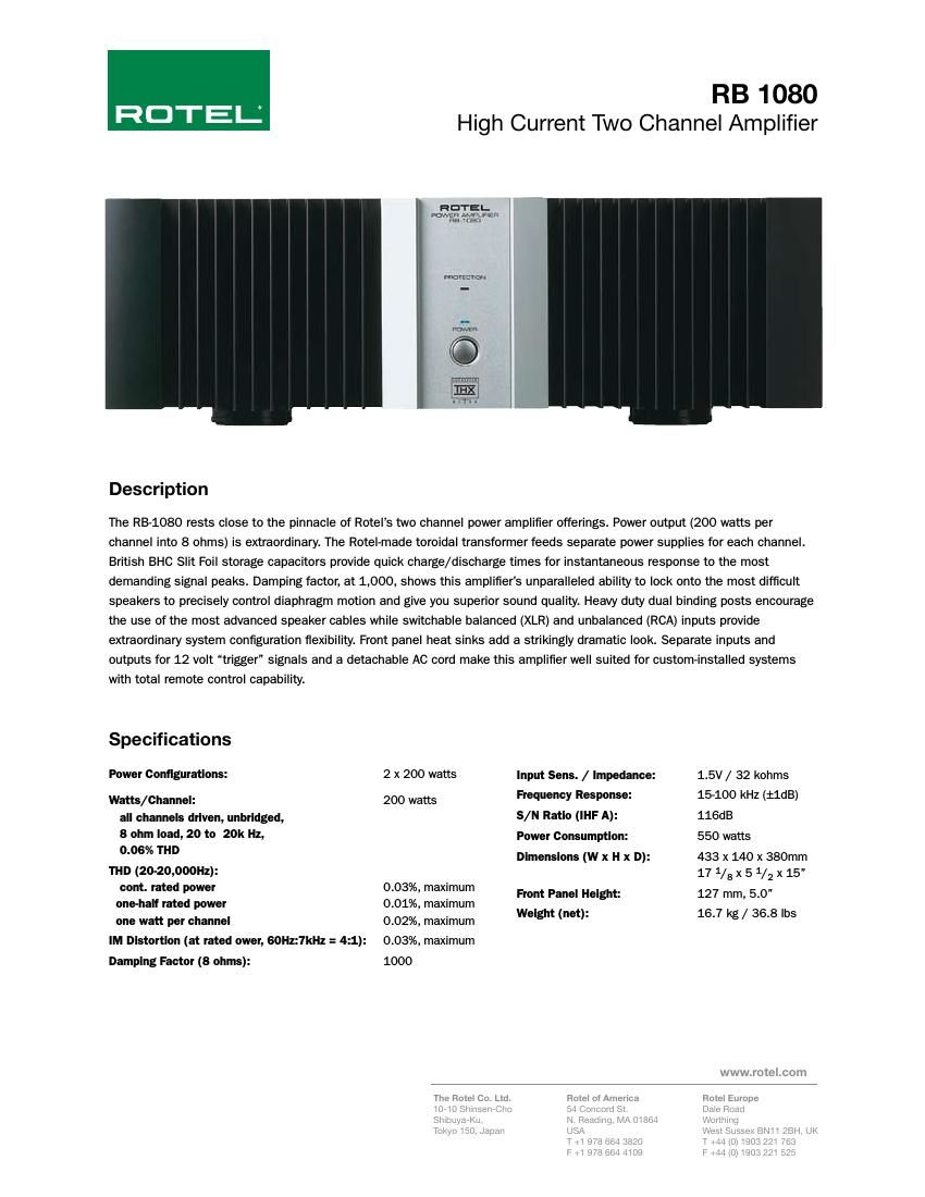 Rotel RB 1080 Brochure