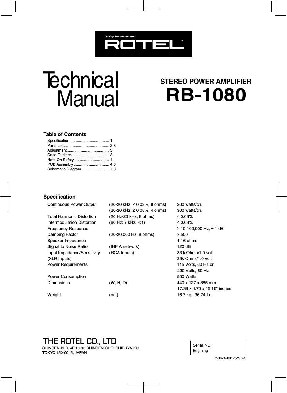 Rotel RB 1080 Service Manual