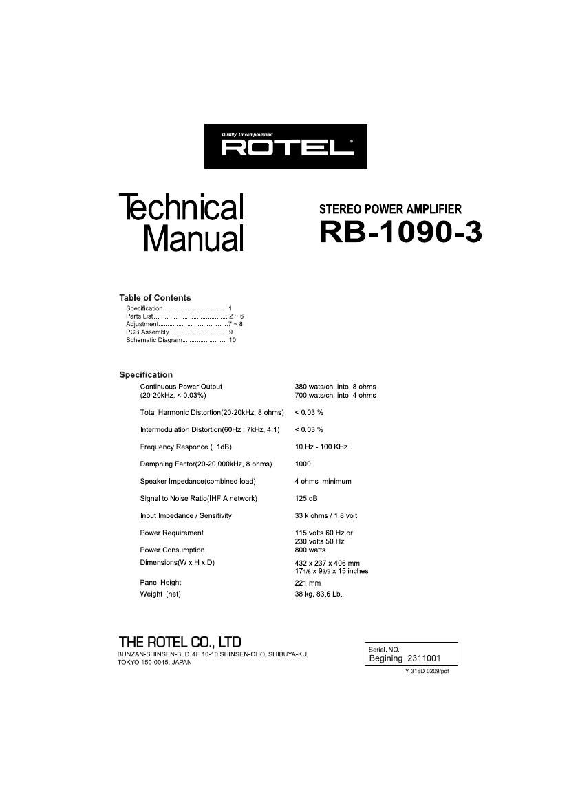 Rotel RB 1090 Service Manual
