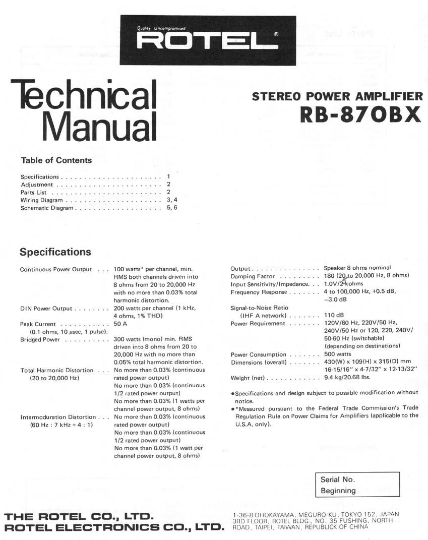 Rotel RB 870BX Service Manual