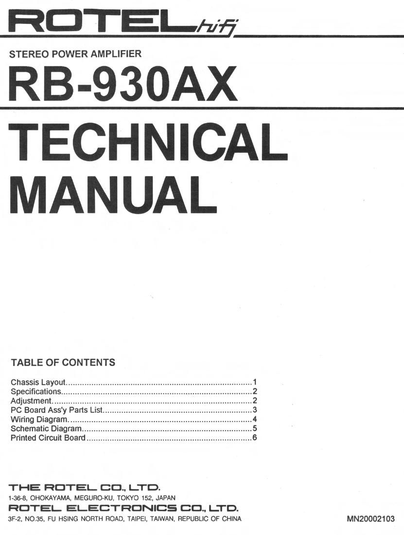 Rotel RB 930AX Service Manual