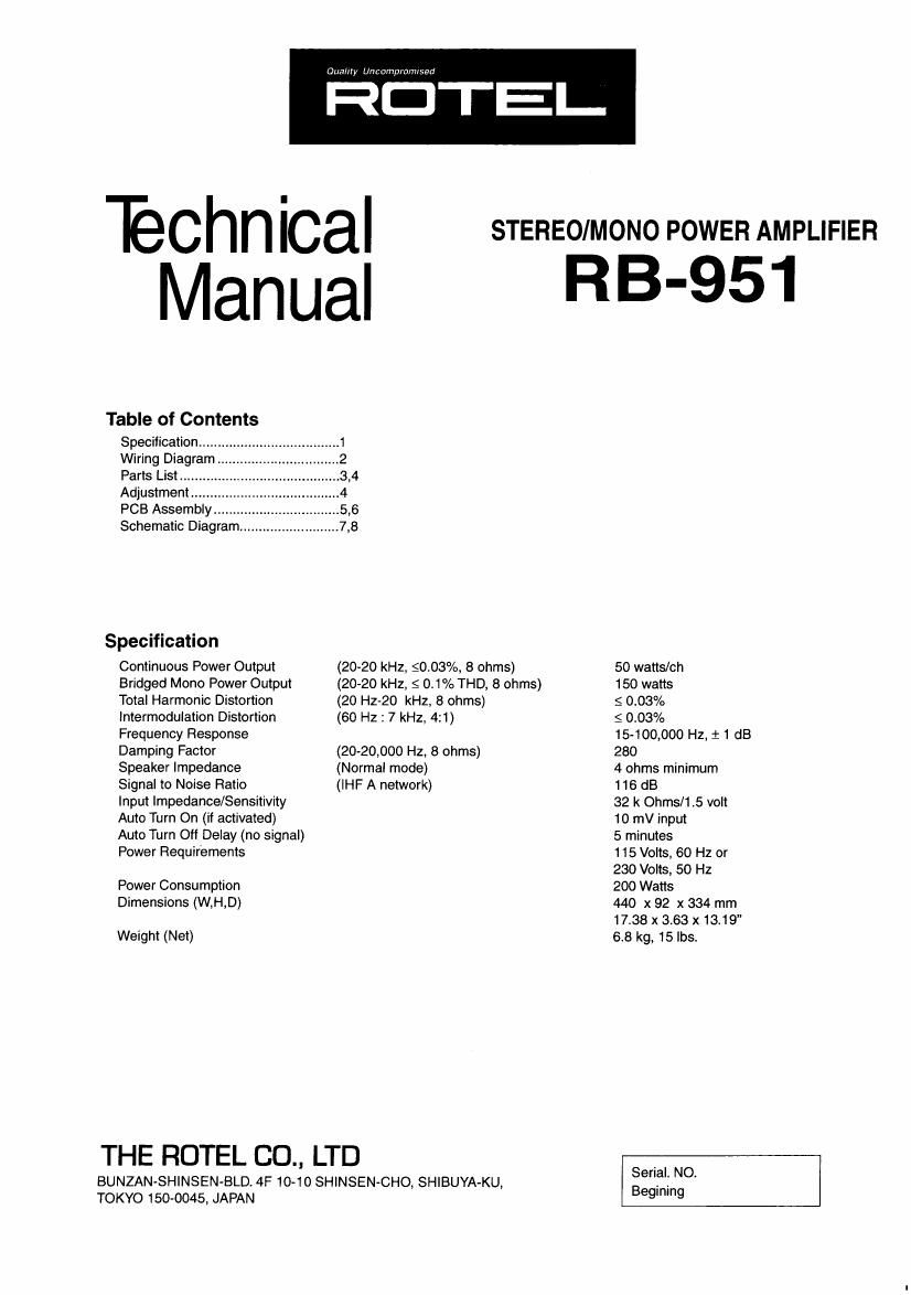 Rotel RB 951 Service Manual