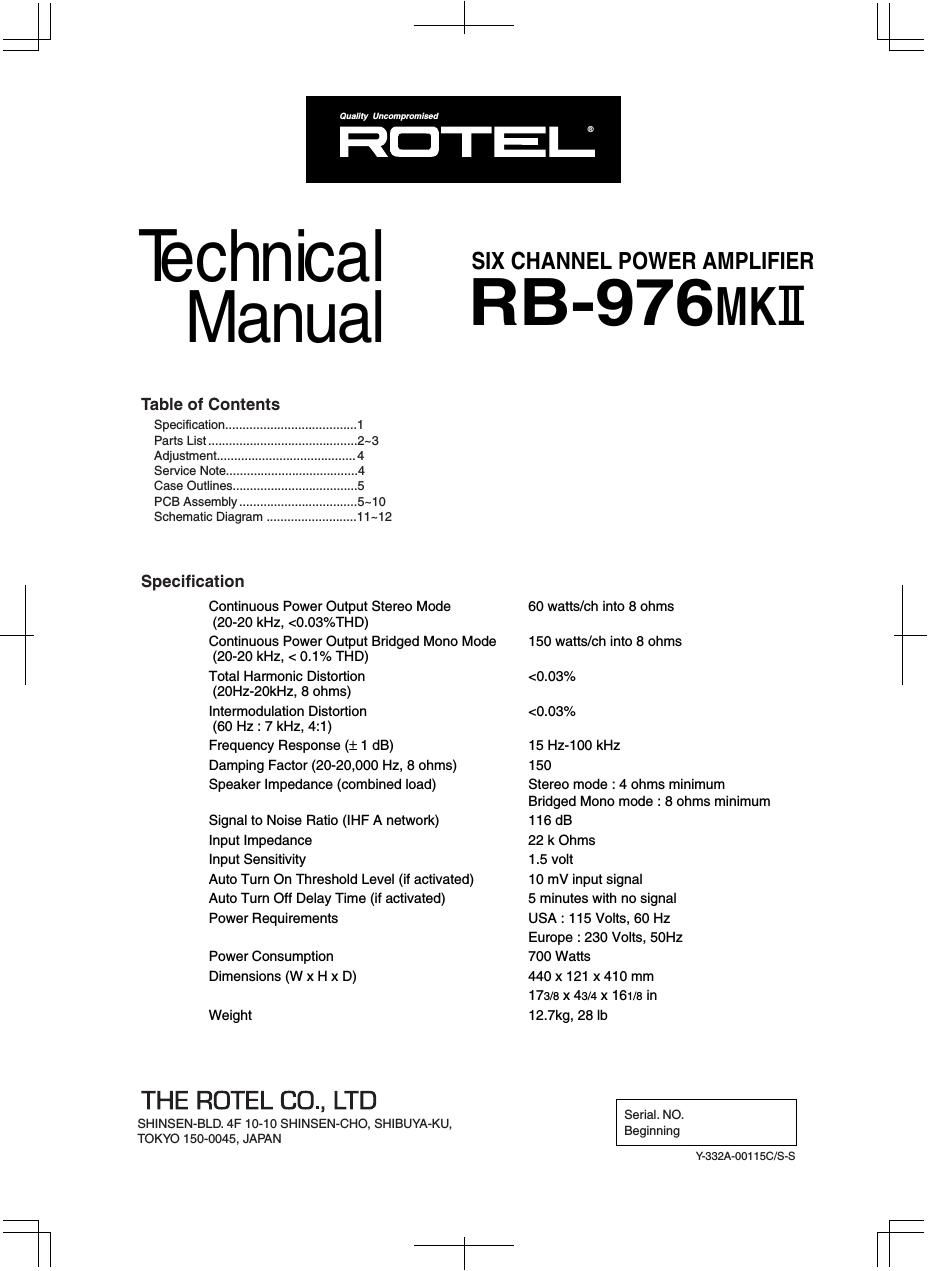 Rotel RB 976 Mk2 Service Manual