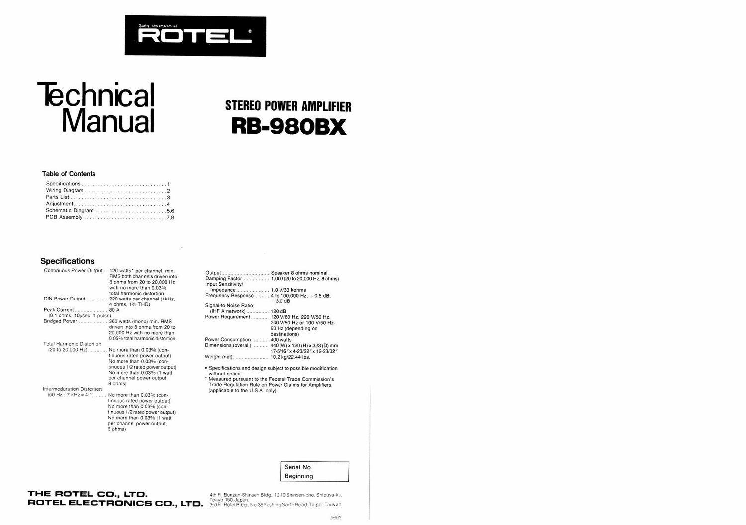 Rotel RB 980BX Service Manual