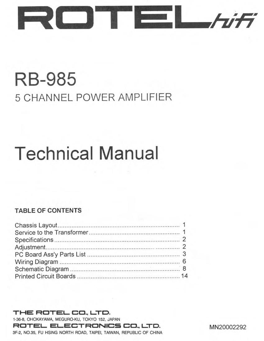 Rotel RB 985 Service Manual