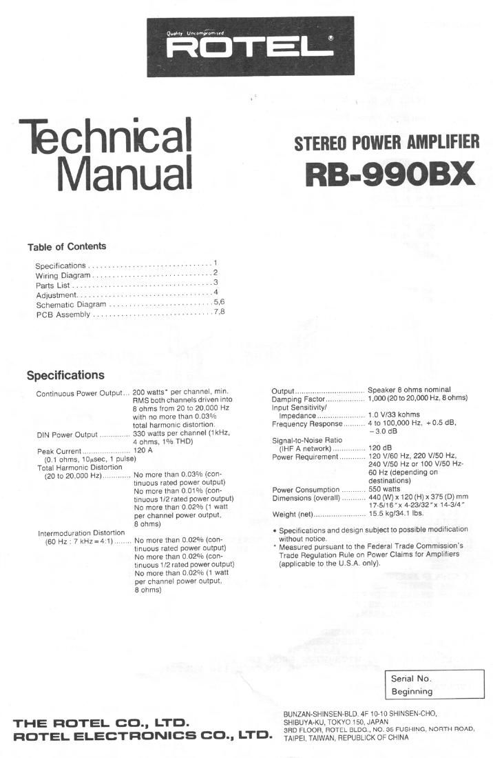 Rotel RB 990BX Service Manual