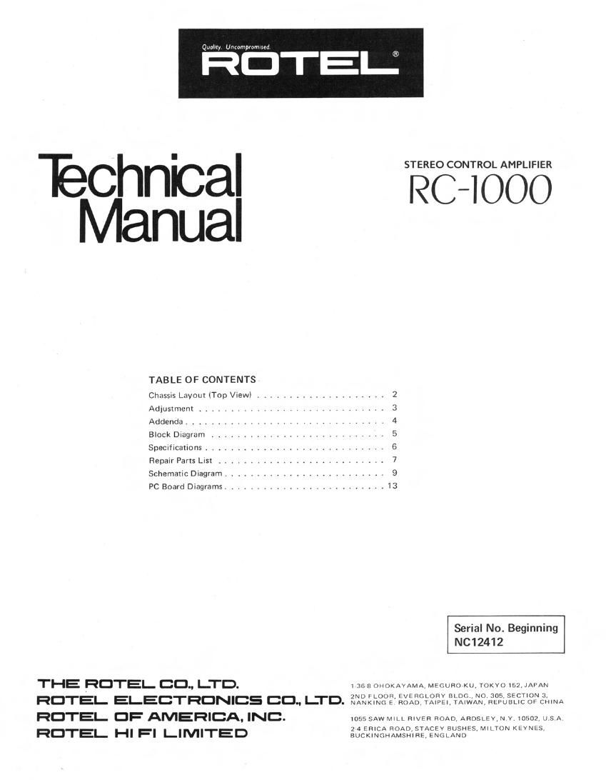 Rotel RC 1000 Service Manual