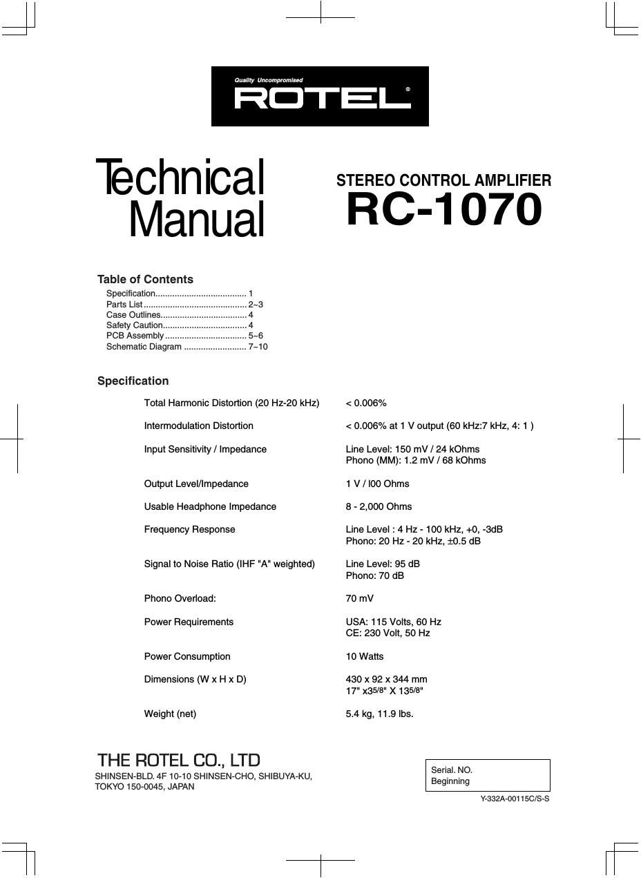 Rotel RC 1070 Service Manual