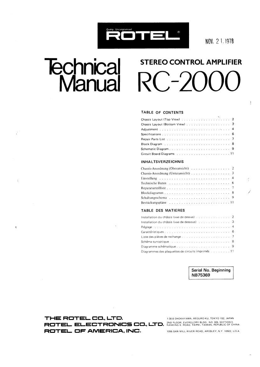 Rotel RC 2000 Service Manual