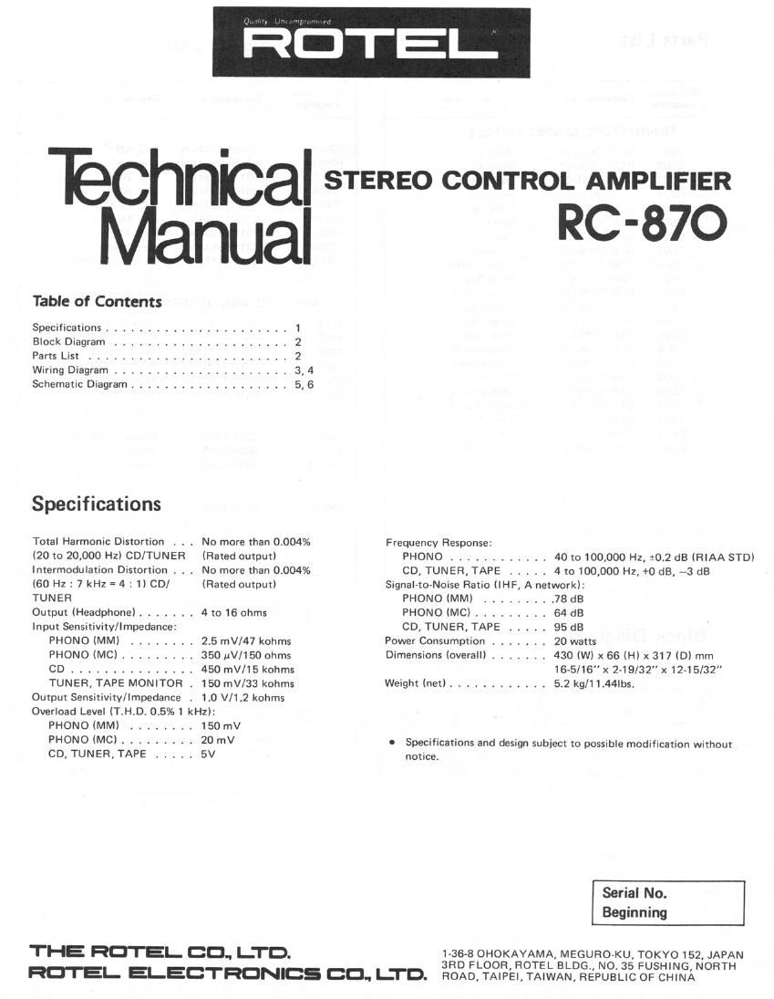 Rotel RC 870 Service Manual