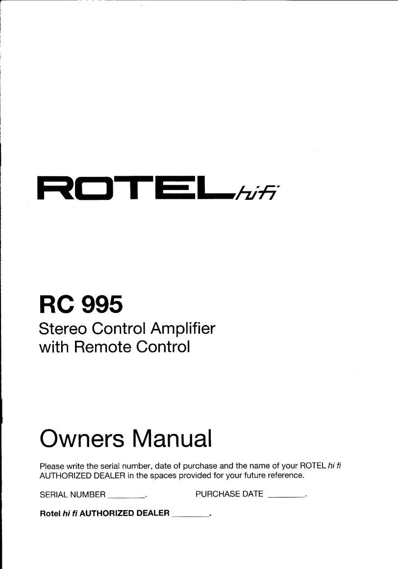 rotel rc 955 owners manual