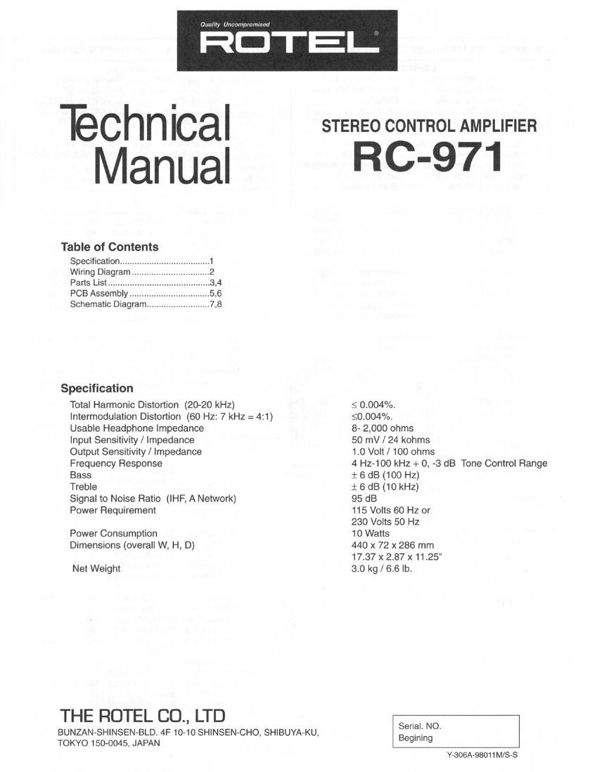 Rotel RC 971 Service Manual