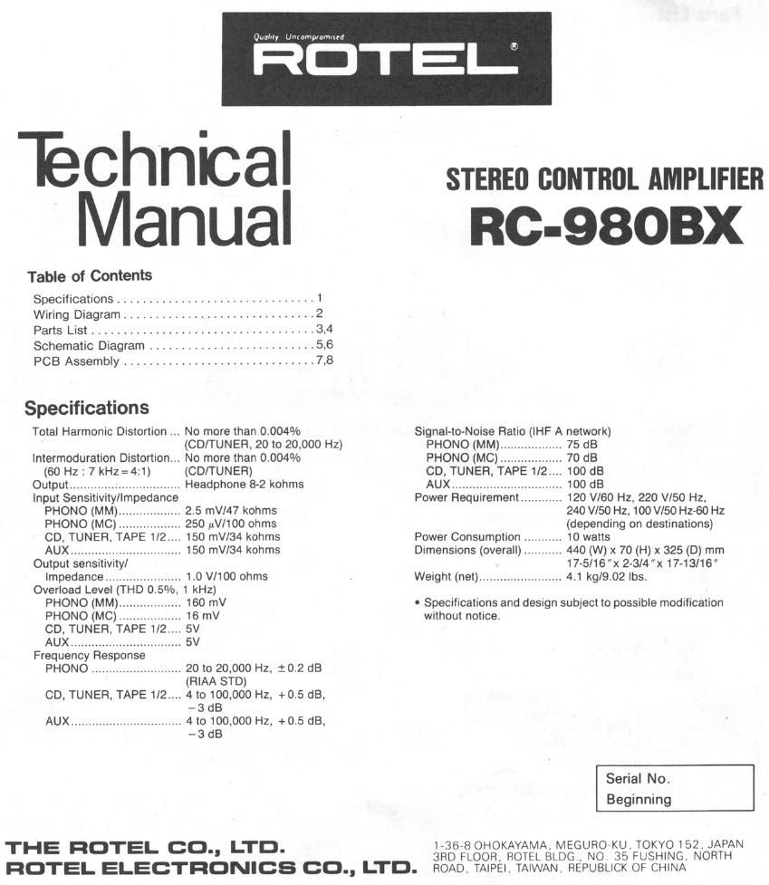 Rotel RC 980BX Service Manual