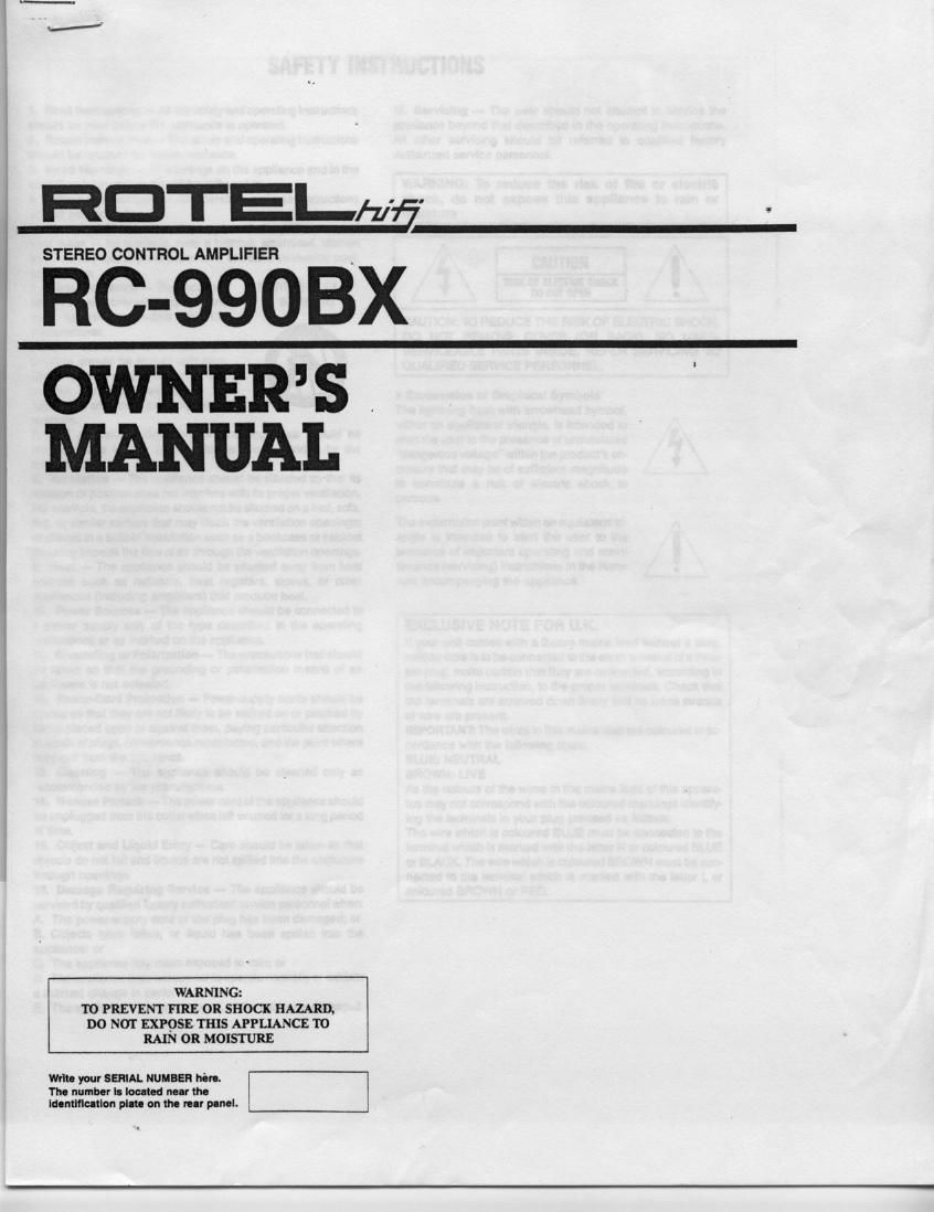 rotel rc 990 bx owners manual
