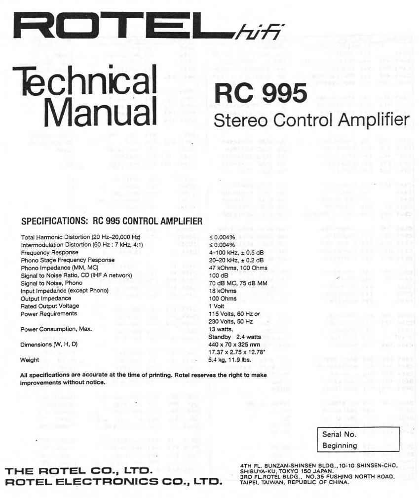 Rotel RC 995 Service Manual