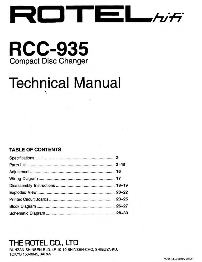 Rotel RCC 935 Service Manual