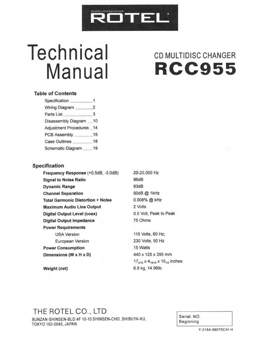 Rotel RCC 955 Service Manual