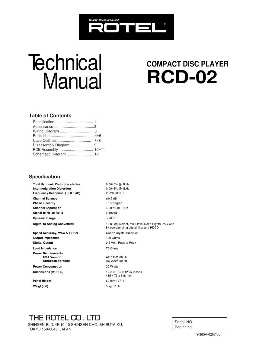 Rotel RCD 02 Service Manual