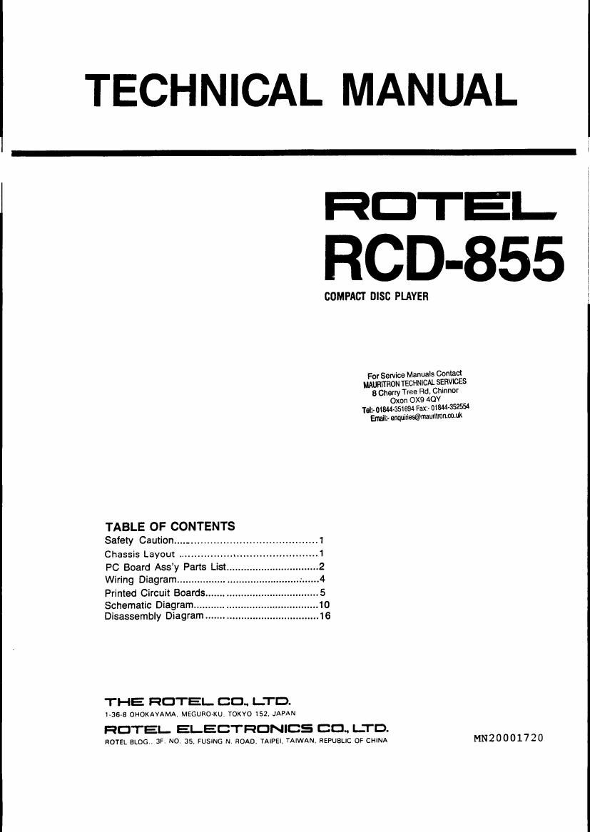 Rotel RCD 855 Service Manual